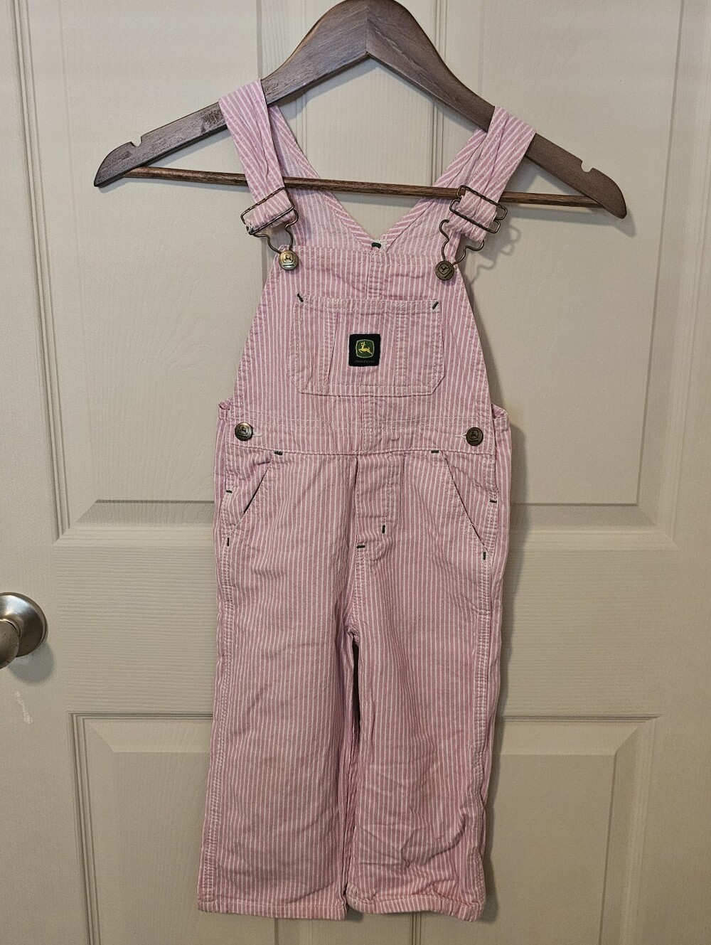 John Deere Girls 3T Pink White Striped Denim Overall One-Piece 100% Cotton